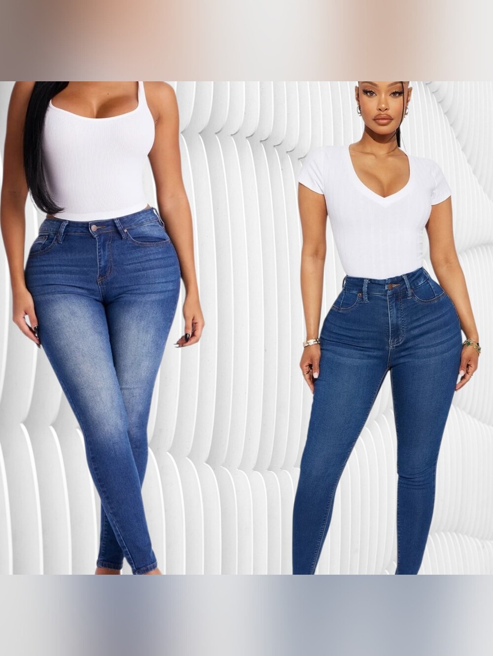 2 High-Rise Women’s Skinny Jeans in Blue Denims (Has Flaws)